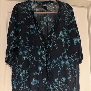 GAP Sheer Floral Blouse - Navy and Teal